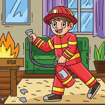 This cartoon clipart shows a Firefighter with a Fire Extinguisher illustration.
