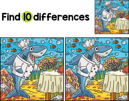 Find or spot the differences in this Chef Shark Kids activity page. It is a funny and educational puzzle-matching game for children.