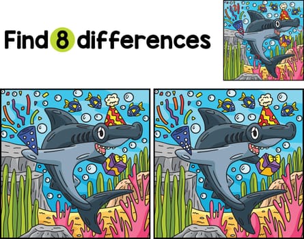 Find or spot the differences in this Shark with Party Hat and Confetti Kids activity page. It is a funny and educational puzzle-matching game for children.