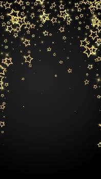 Starry night fairy tale background. Cute sparkling twinkles, christmas spirit in the air. Festive stars vector illustration on black background.