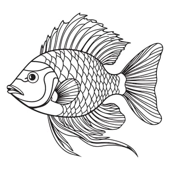 Hand Drawn Outline Sketch Fishes. Ink Drawing Sea Creature Mascot. . Vector illustration