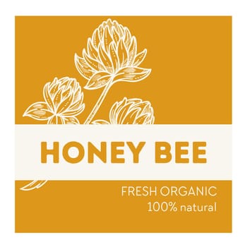 Emblem with honey bee and florals, perfect for organic honey branding.