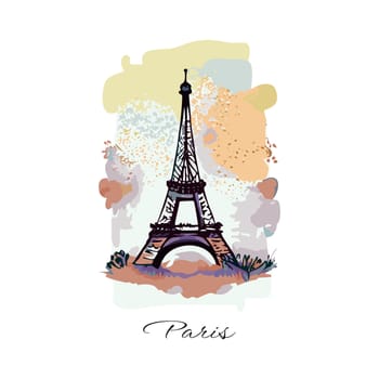 Paris Eiffel Tower. France Paris vector illustration in watercolor style.