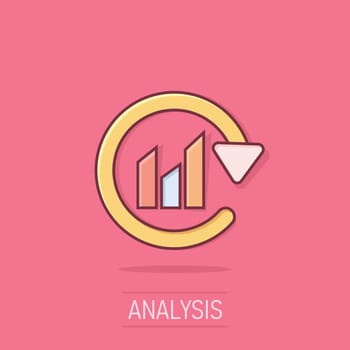 Graph arrow icon in comic style. Financial analytics cartoon vector illustration on isolated background. Forecast splash effect sign business concept.