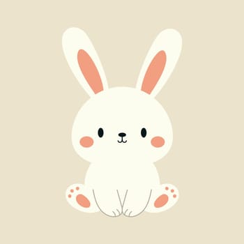 Cute boho little Easter bunny. Cartoon rabbit character for kids cards, baby shower, invitation, poster. Vector stock illustration.