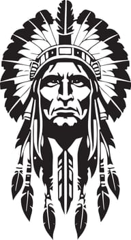 A Wonderful iconic Native American chief in a black and white vector illustration, Suitable for logo design, tattoo design or print on demand. Vector illustration