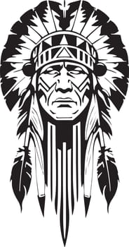 A Pretty iconic Native American chief in a black and white vector illustration, Suitable for logo design, tattoo design or print on demand. Vector illustration