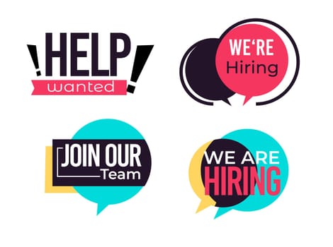 Recruitment and employment. Join our team, we are hiring banner or bubble icons. Urgent search of qualified candidates or professionals for job position, vacancy in company. Vector in flat style