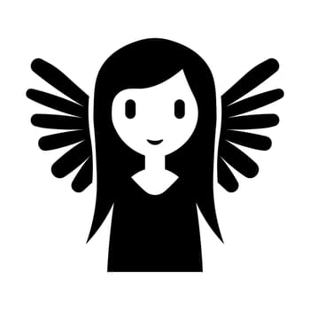 black vector angel girl icon isolated on white background
