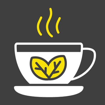 Cup of tea with mint leaves vector solid icon on dark background. Graph symbol for fitness and weight loss web site and apps design, logo, app, UI