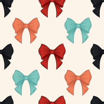Vector Seamless Pattern with Cartoon Red, Orange, Blue, Black Bow Tie, Gift Bow with Outline on White Background. Bow Seamless Print.