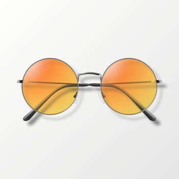 Vector 3d Realistic Orange Round Frame Glasses Isolated. Sunglasses, Lens, Vintage Eyeglasses in Top View. Design Template for Optics and Eyewear Branding Concept.