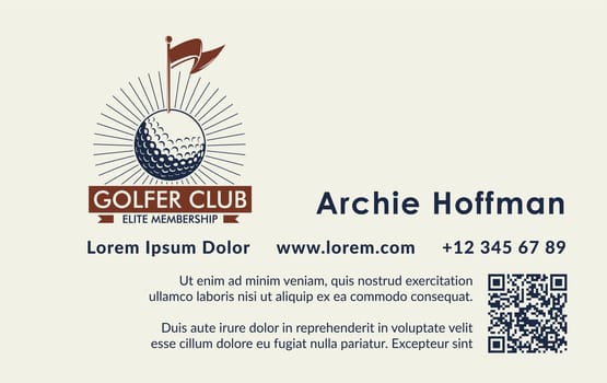 Elite membership card for a golf club with a stylized golf ball and flag, classic design, vector illustration, ideal for club identity and branding.
