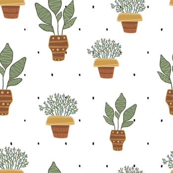 Seamless green plant pattern, vector design for fabric and decor.