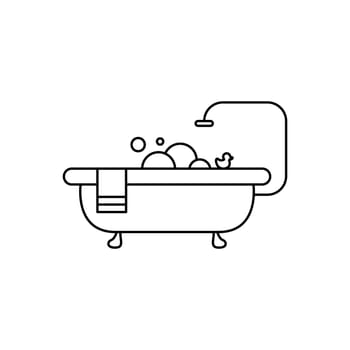 Shower logo concept. Outline of a cute bathtub in a simple flat style. Cleanliness vector icon. Home interior for bathroom vector. Vector illustration.