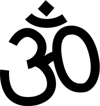 Hindu om mystical religious symbol. Spiritual aum sign of traditional culture of worship and veneration. Simple black and white vector isolated on white background