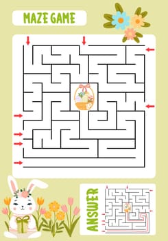 Square maze game for children puzzle for children labyrinth riddle find the right path. Vector illustration