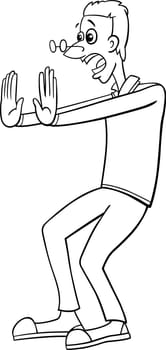 Cartoon illustration of surprised or scared young man or guy comic character coloring page