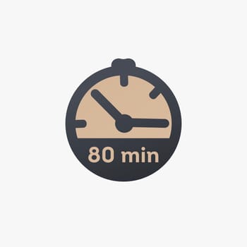 80 minutes, stopwatch vector icon. clock icon in flat style. Stock vector illustration isolated