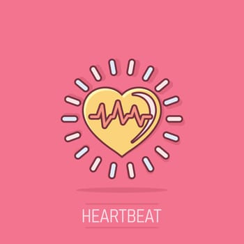 Arterial blood pressure icon in comic style. Heartbeat monitor cartoon vector illustration on isolated background. Pulse diagnosis splash effect sign business concept.