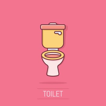 Toilet bowl icon in comic style. Hygiene cartoon vector illustration on isolated background. WC restroom splash effect sign business concept.