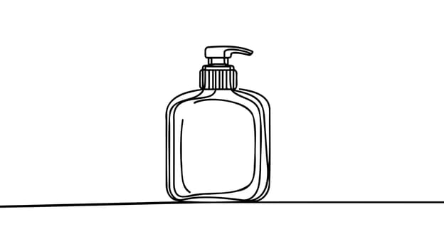 Bottle with liquid soap. Continuous one line drawing. Spray bottle one line drawing on white isolated background. Vector illustration. Continuous line drawing of antiseptic in a bottle. Covid-19.