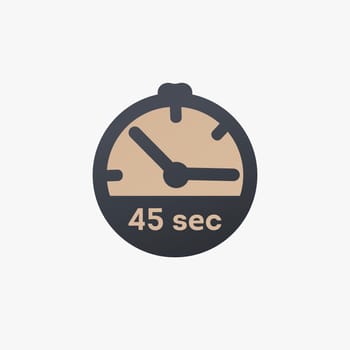 45 second timer clock. 45 sec stopwatch icon countdown time stop chronometer. Stock vector illustration isolated