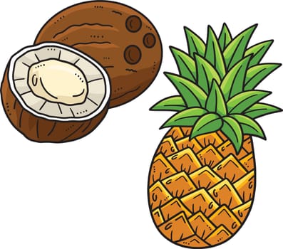 This cartoon clipart shows a Coconut and Pineapple illustration.
