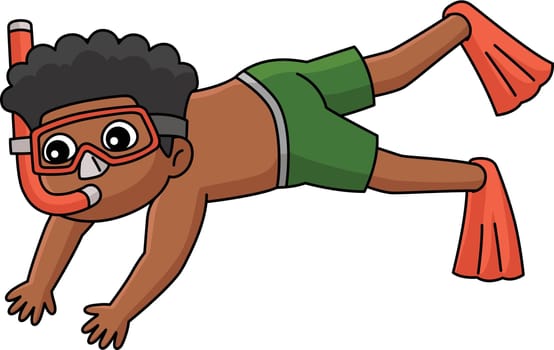 This cartoon clipart shows a Boy Snorkeling illustration.