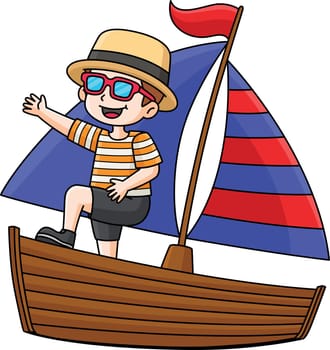 This cartoon clipart shows a Boy on the Boat illustration.