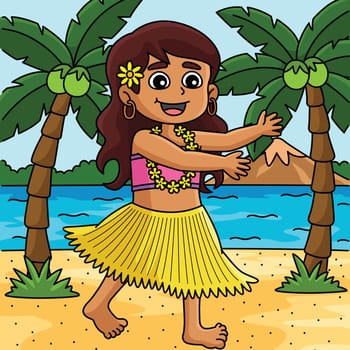 This cartoon clipart shows a Girl doing the Hawaiian Dance Summer illustration.