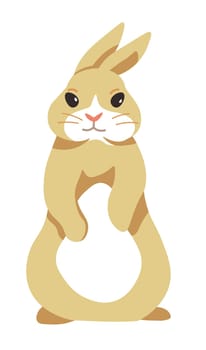 Bunny character, isolated cute woodland animal standing on back paws. Portrait of wild hare or domestic rabbit. Personage for spring easter holidays, toys for children. Vector in flat styles