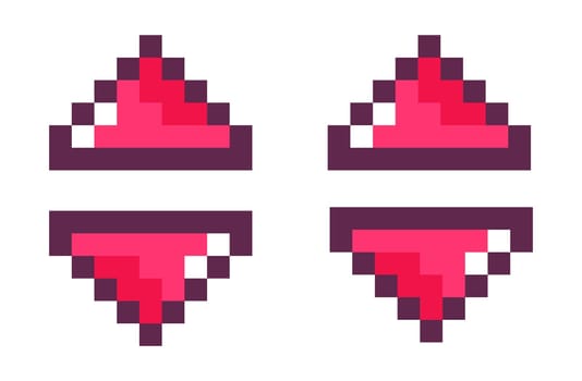 Navigation arrows showing up and down, isolated cursors pixelated icons for playing interface.Way or direction, destination and way. Pixel art for 8 bit old game, vector in flat style illustration