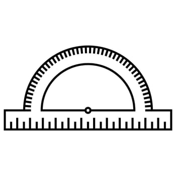 Protractor tool for measuring and constructing angles, drawings on paper