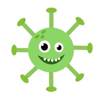Cute cartoon character virus. Microbiology organism green color and funny face. Mascots expressing emotion. Vector children illustration in flat design.