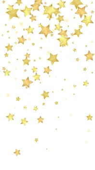 Magic stars vector overlay. Gold stars scattered around randomly, falling down, floating. Chaotic dreamy childish overlay template. Magical cartoon night sky on white background.