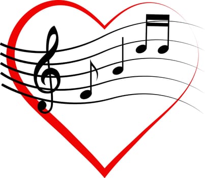 Logo icon heart notes treble clef, love music, melomaniac symbol