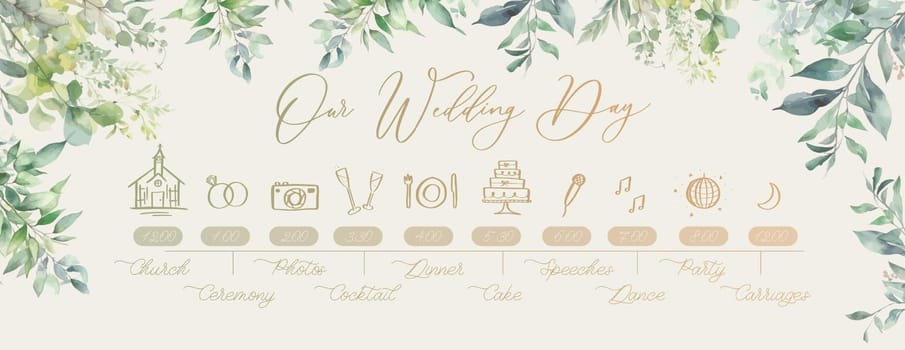 Wedding Timeline menu on wedding day. Our wedding day calligraphy inscription