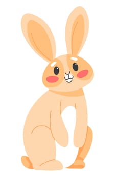 Cute hare animal with long ears. Isolated portrait of woodland creature, bunny with smile on muzzle. Zoology and domestic pets, farming and growing rabbits. Young mammal. Vector in flat style