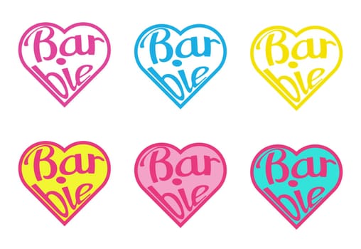 August 2023. Barbie doll. A set of vector colorful stickers with the inscription barbie. Editorial.