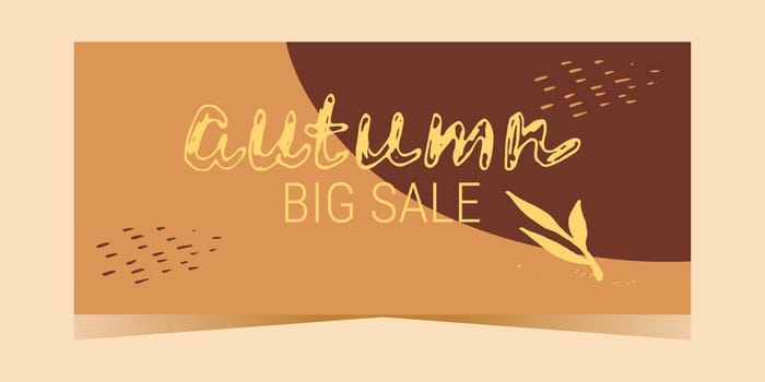 Layout of the autumn discount coupon template. Spots, leaves and dots. Design of a flyer, banner. Vector flat illustration.