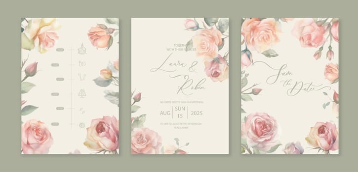 Luxury wedding invitation card background with watercolor wild herbs and flowers. Abstract floral art background vector design for wedding and vip cover template