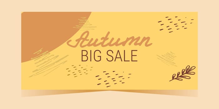Layout of the autumn discount coupon template. Twigs and dots. Design of a flyer, banner. Vector flat illustration.
