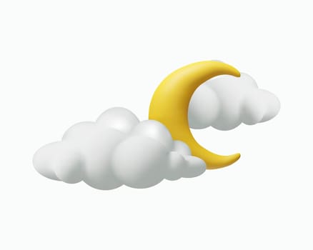 3D night sky. Realistic moon and clouds. Vector illustration on clay style. Weather forecast icon partly cloud. Astronomy objects. Bedtime and dream symbols