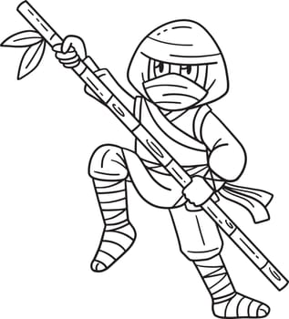 A cute and funny coloring page of a Ninja with a Bamboo Pole. Provides hours of coloring fun for children. Color, this page is very easy. Suitable for little kids and toddlers.