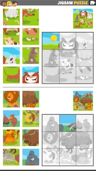 Cartoon illustration of educational jigsaw puzzle games set with animal characters