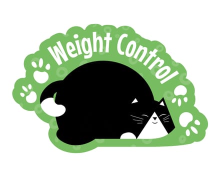 Pet health and treatment, weight control for your cat. Veterinary procedures and care for feline animal, mammals and kittens. Isolated label or sticker, logotype of patch. Vector in flat style