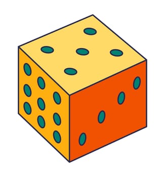 Game dice, isolated cube with dotted sides for playing or gambling. Chance or luck symbol, throwing object for taking a turn. Stickers or emoticons, emoji vector in flat style illustration