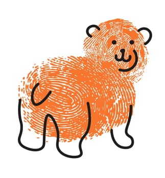 Bear thumbprint, isolated portrait of forest mammal animal with plush coat. Ursal emoji, cute personage childish painting. Simple drawing of character with finger stamp, vector in flat style