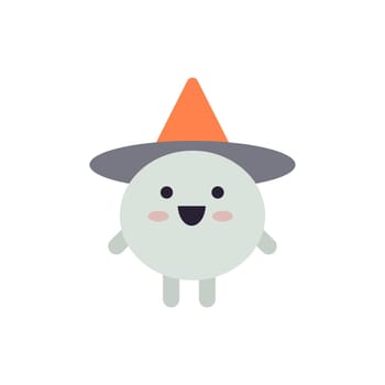 Cute funny sorcerer in hat Halloween kids cartoon character minimalist icon vector flat illustration. Happy magic wizard childish fantasy emoticon sorcery witchcraft mystic spell fairy smiling mascot